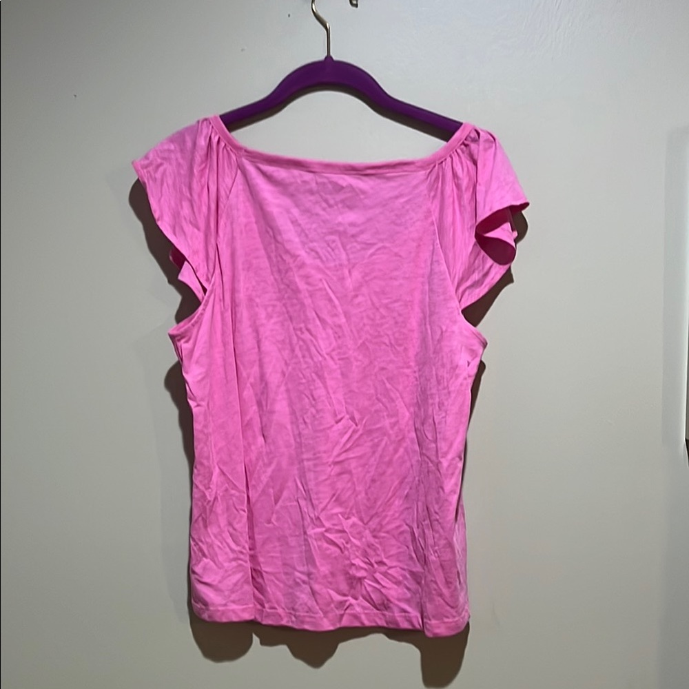 🌹LOFT Pink Flutter Sleeve Ruffled Shirt - Picture 4 of 4